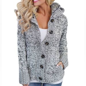 Asvivid Womens Button Cable Fleece Hooded Sweater